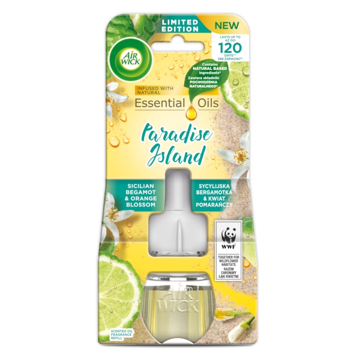 Rezerva aparat electric odorizant de camera Air Wick Paradise Island, Bergamota siciliana si Flori de portocal, 19 ml