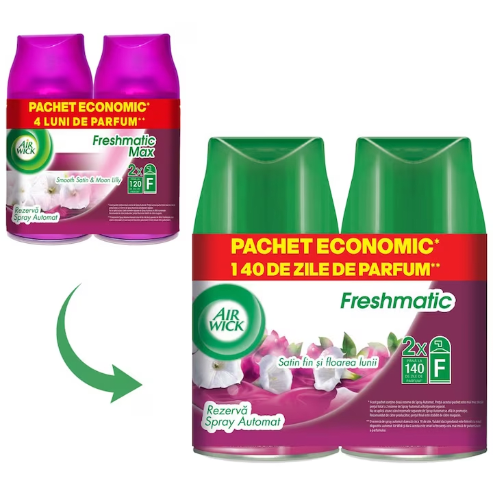 Rezerva odorizant camera Air Wick Freshmatic Smooth Satin & Moon Lily Duo Pack, 2x250 ml