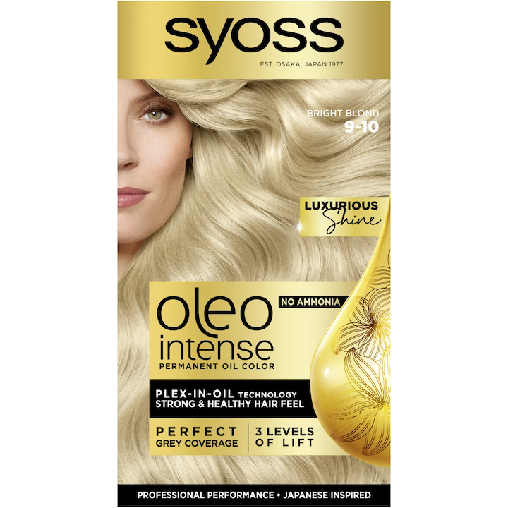 Vopsea de par permanenta fara amoniac Syoss Color Oleo Intense 9-10 Blond Luminos, 115 ml