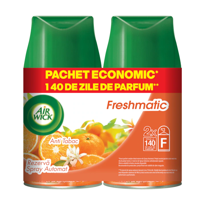 Rezerva odorizant camera Air Wick FreshmaticAntitabac, Duo Pack, 2x250 ml