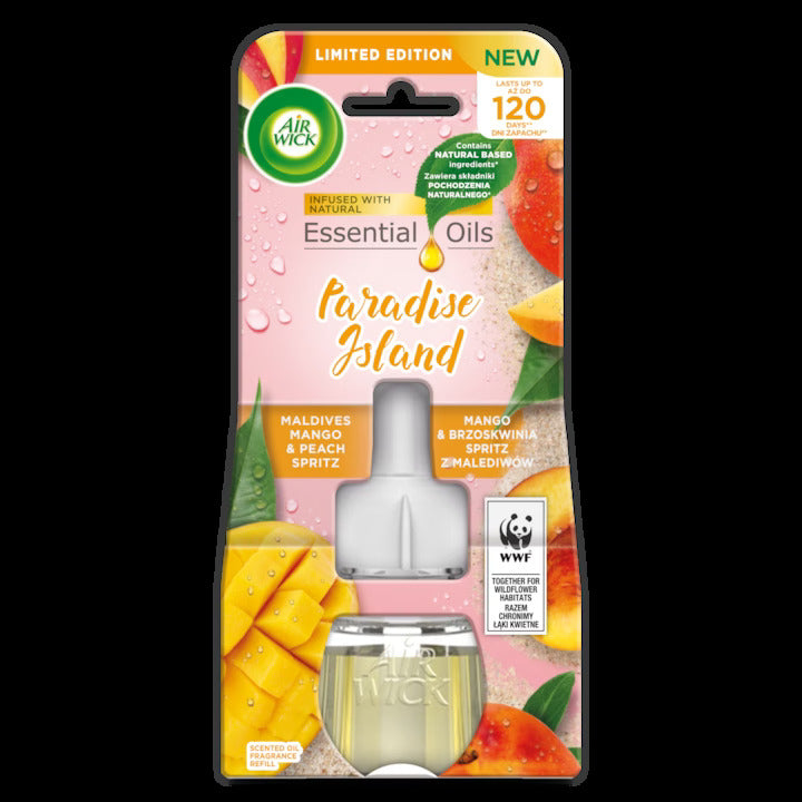 Rezerva aparat electric odorizant de camera Air Wick Paradise Island, Mango din Maldive si Piersica, 19 ml