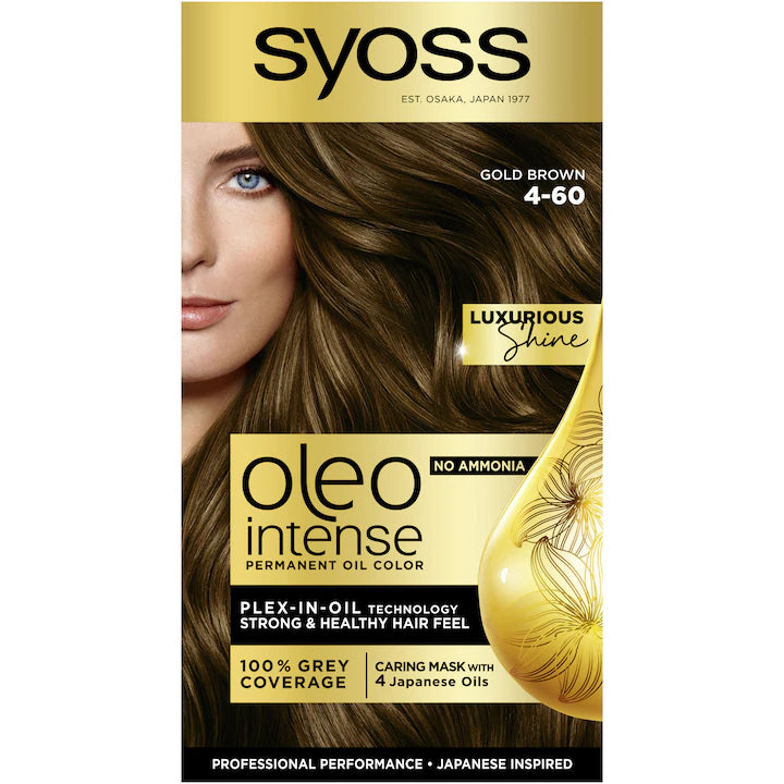 Vopsea de par permanenta fara amoniac Syoss Color Oleo Intense 4-60 Saten Auriu, 115 ml