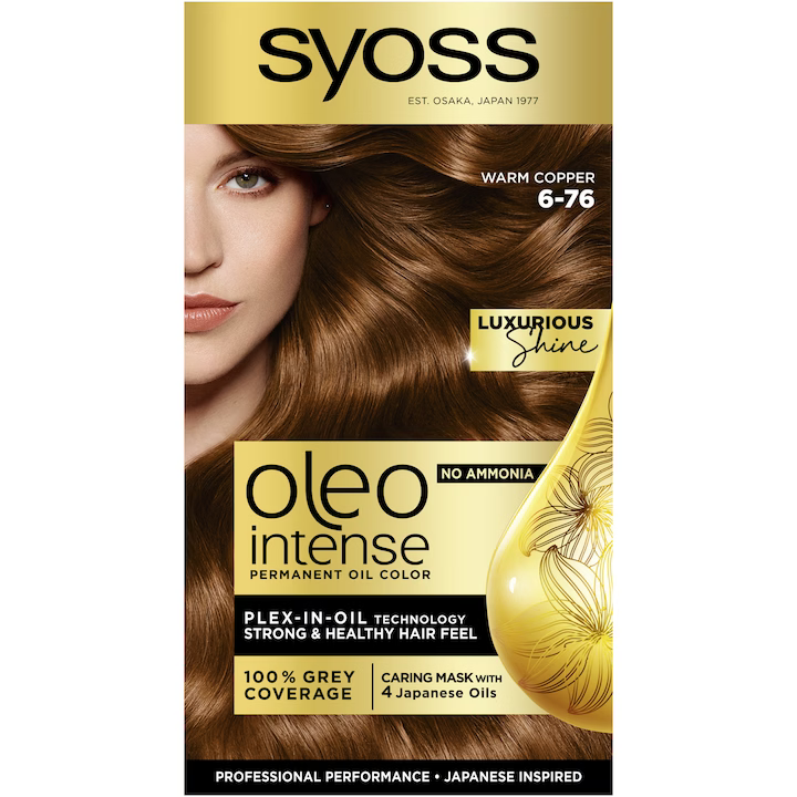Vopsea de par permanenta fara amoniac Syoss Color Oleo Intense 6-76 Aramiu Cald, 115 ml