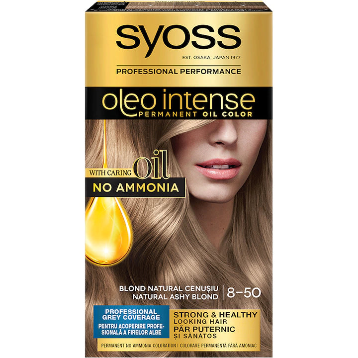 Vopsea de par permanenta fara amoniac Syoss Color Oleo Intense 8-50 Blond Natural Cenusiu, 115 ml