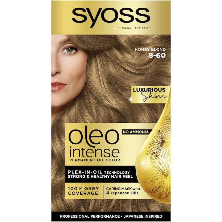 Vopsea de par permanenta fara amoniac Syoss Color Oleo Intense 8-60 Blond Miere, 115 ml
