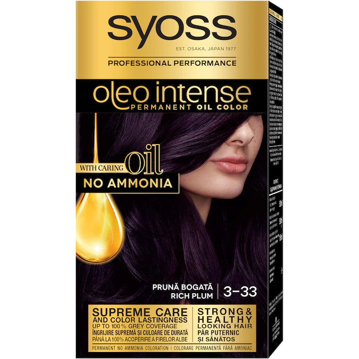 Vopsea de par permanenta fara amoniac Syoss Oleo Intense 3-33 Pruna Bogata, 115 ml