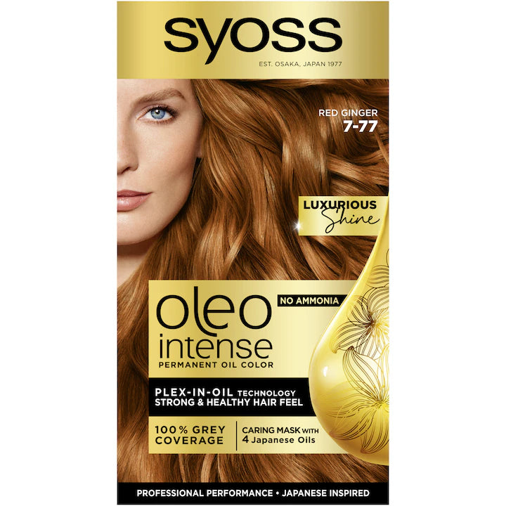 Vopsea de par permanenta fara amoniac Syoss Oleo Intense 7-77 Rosu Ghimbir, 115 ml